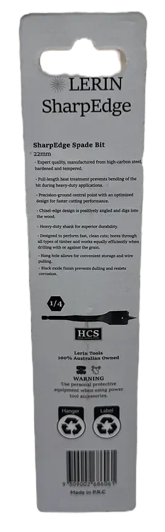 Back view of a LERIN SharpEdge blade packaging with text and branding.