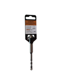 A Lerin 1/4 inch single flute twist bit with a black and orange retail hanger card, photographed on a light gray workbench surface.