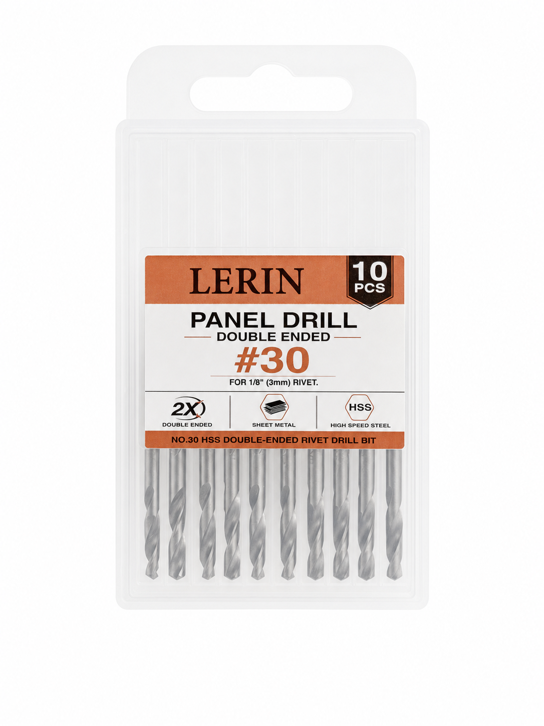 Pack of 10 panel drill bits by LERIN with double-ended design on a white background.