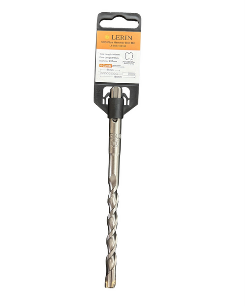 Side view of Lerin 10mm x 160mm SDS Plus masonry bit showing spiral flutes

