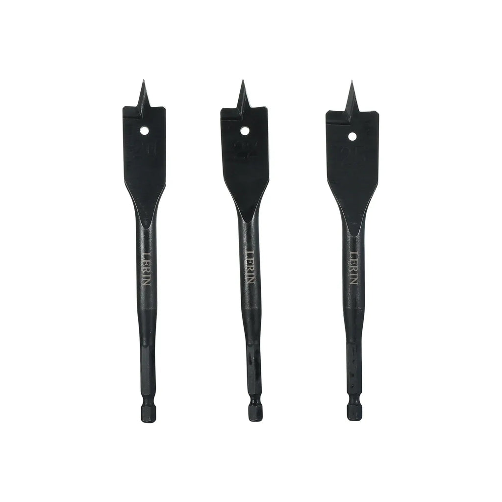 Three black drill bits with 'Lerin' branding on a white background