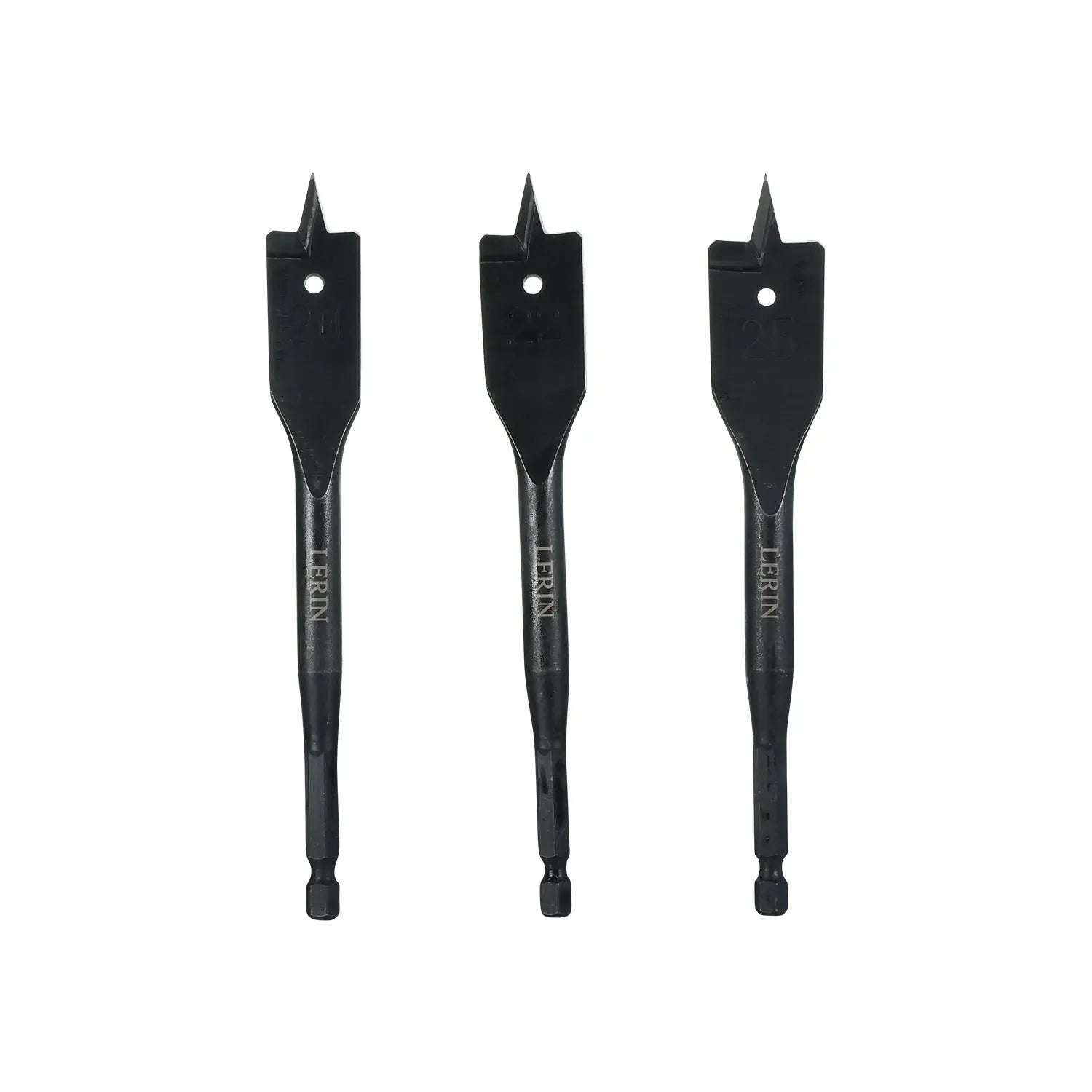 Three black drill bits with 'Lerin' branding on a white background
