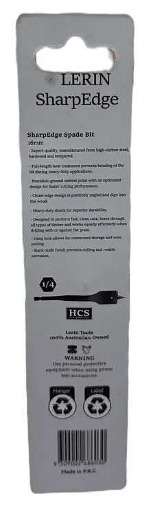 Side view of Lerin Tools 16mm SharpEdge spade bit showing cutting profile
