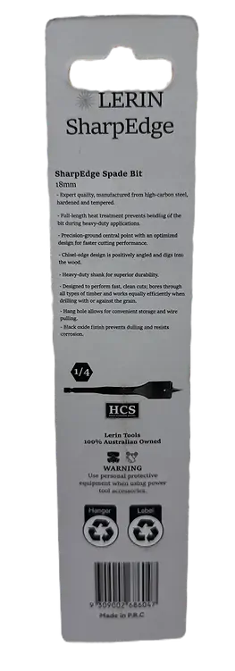 Side view of Lerin Tools 18mm SharpEdge spade bit showing cutting profile