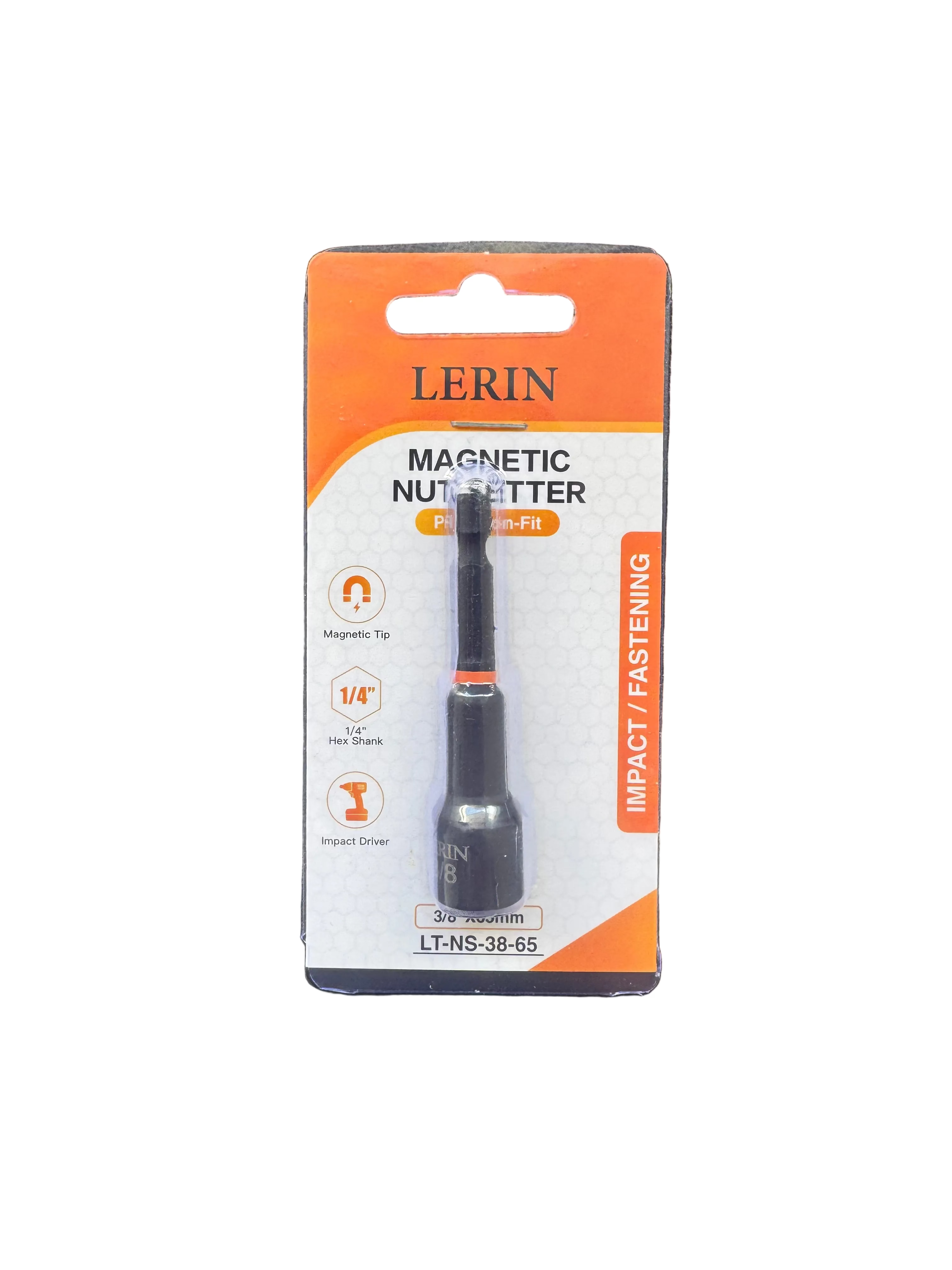 A Lerin Magnetic Nut Setter driver in its original retail blister packaging, displayed on a dark textured surface.