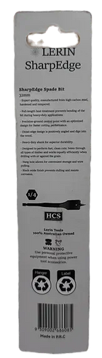 SharpEdge branding and 32mm size marking on Lerin Tools spade bit

